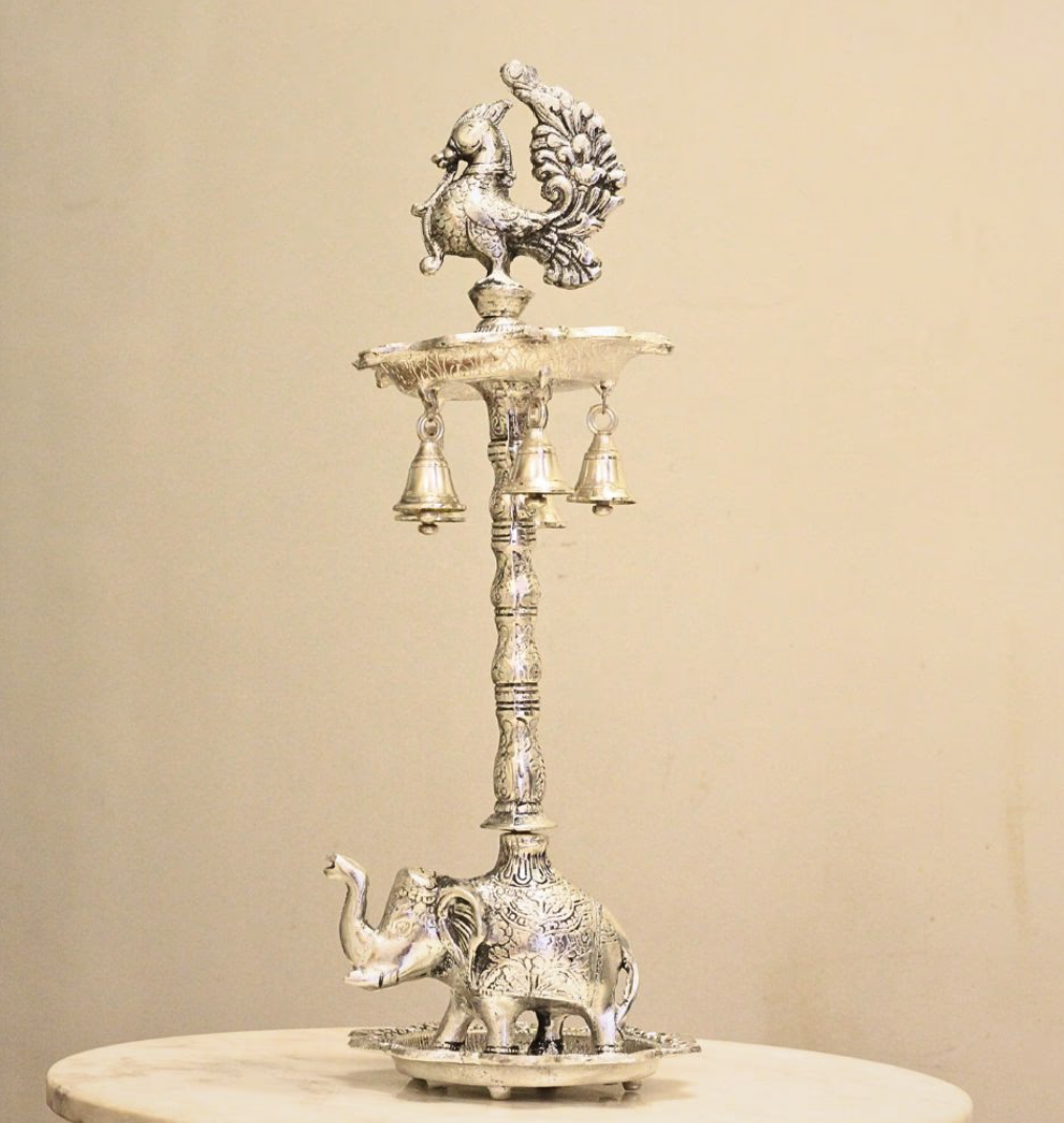 Elephant Peacock Samai Oil Lamp – Large