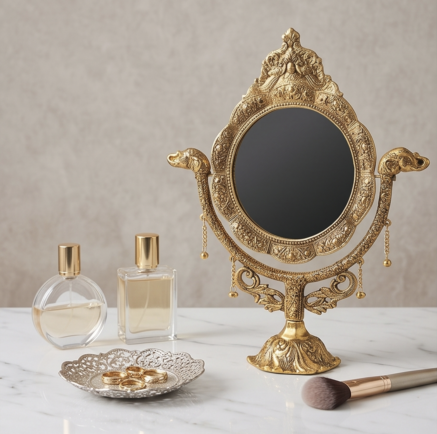 Elephant Table Mirror – Gold Finish, 16 inch