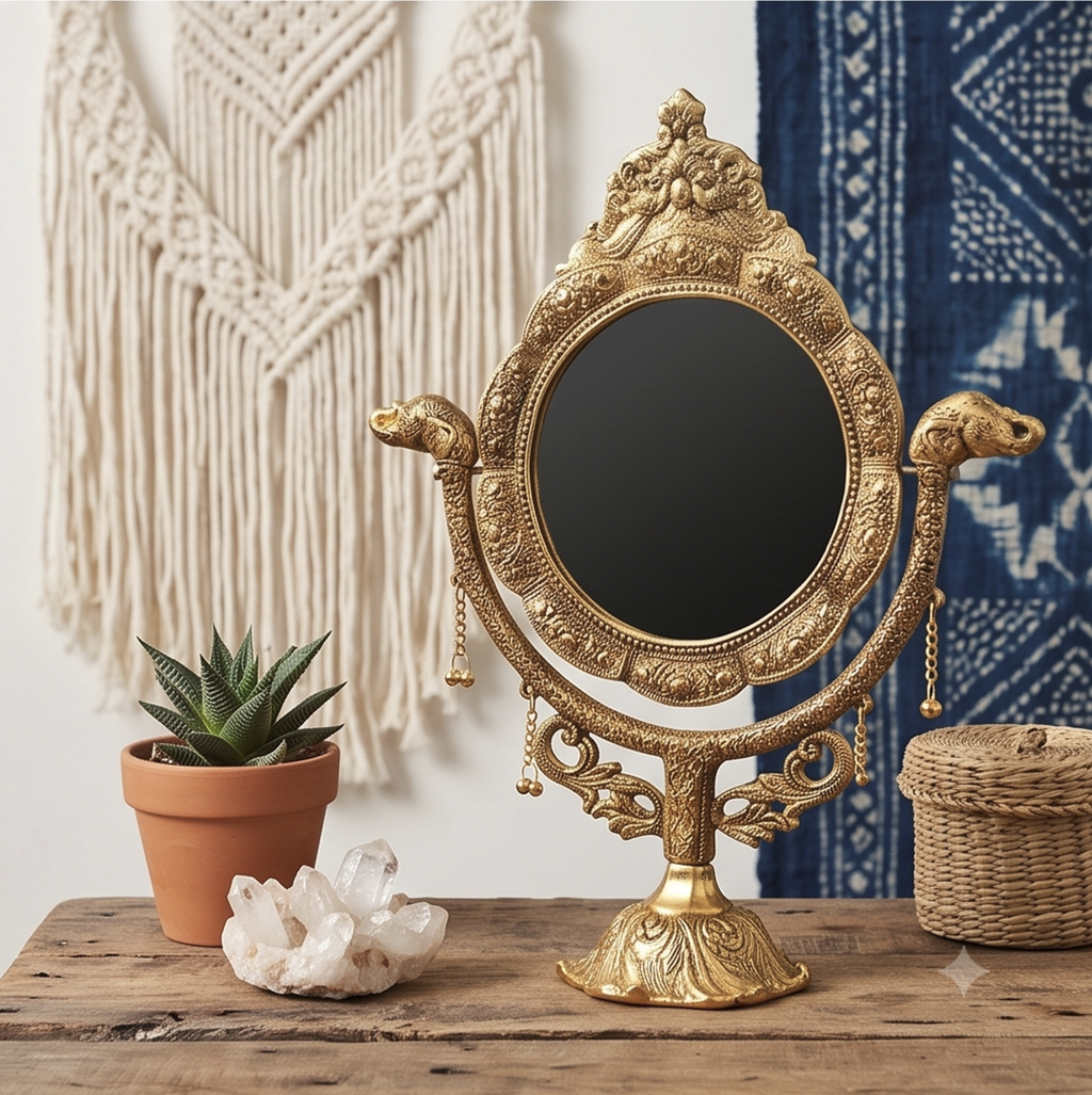 Elephant Table Mirror – Gold Finish, 16 inch