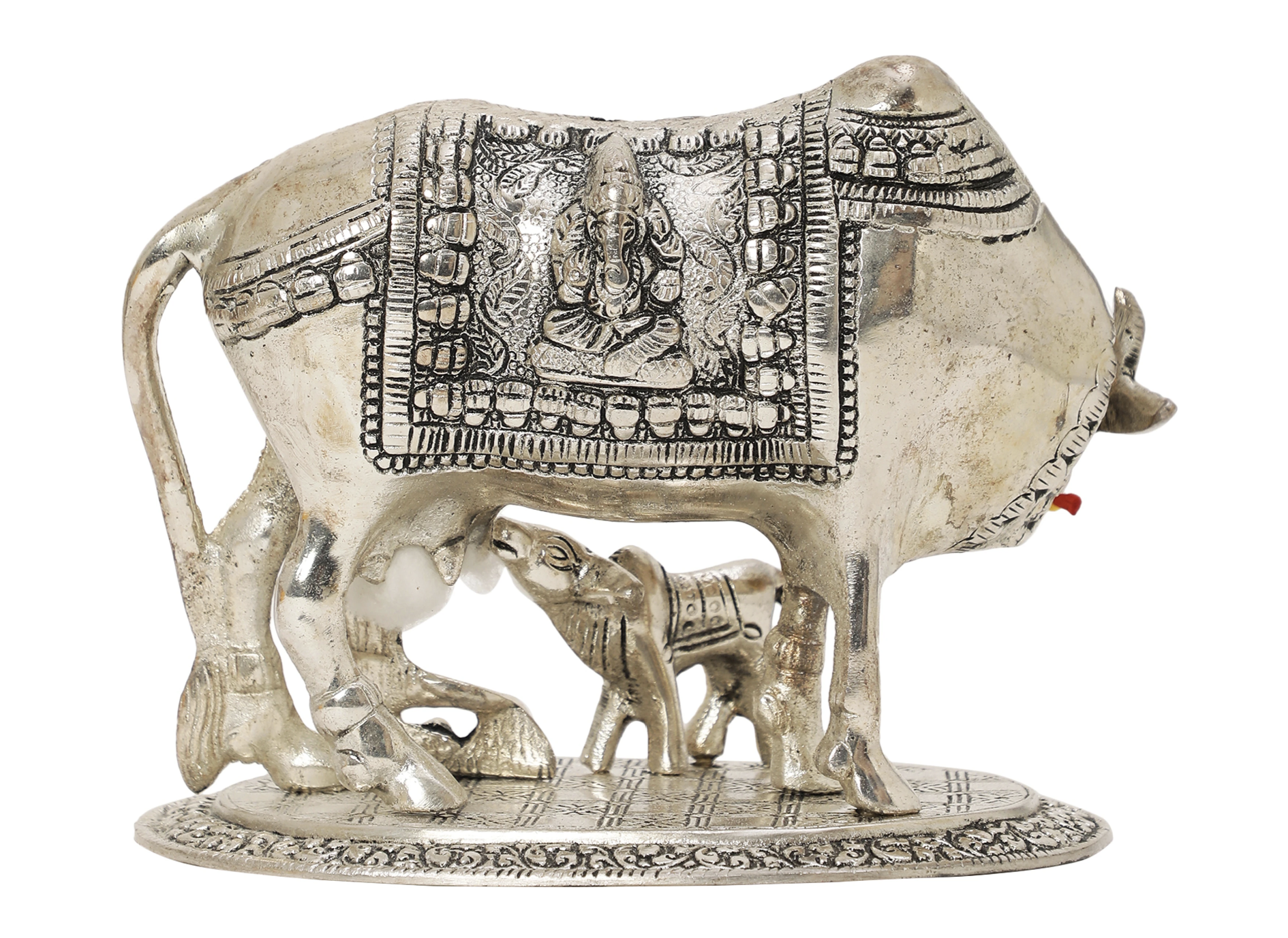 Krishna with Cow Plaque – Silver Finish