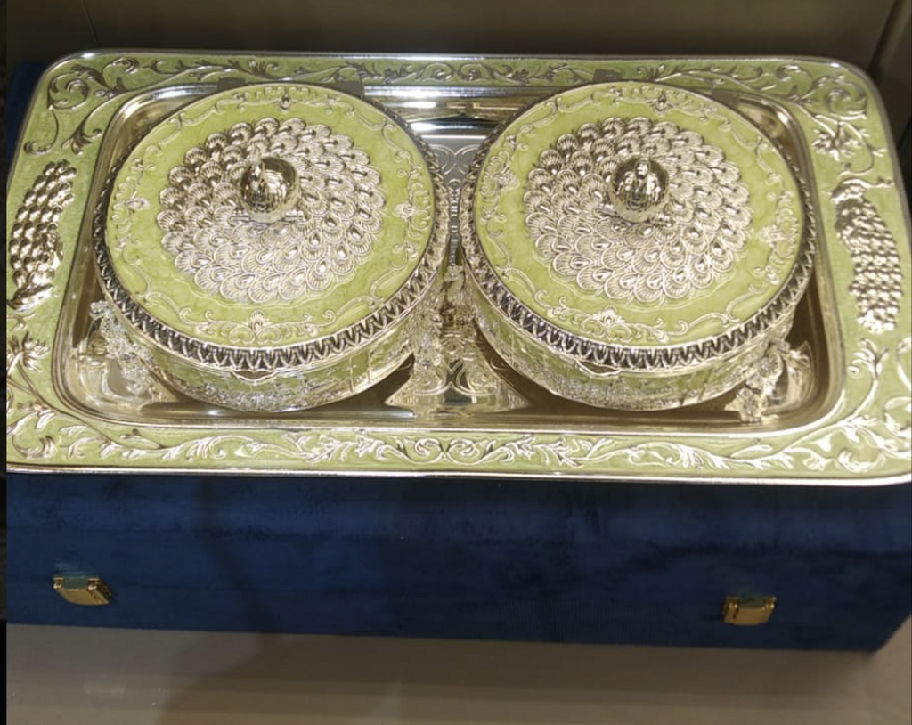 Peacock Dryfruit Bowl Set with Tray – Boxed