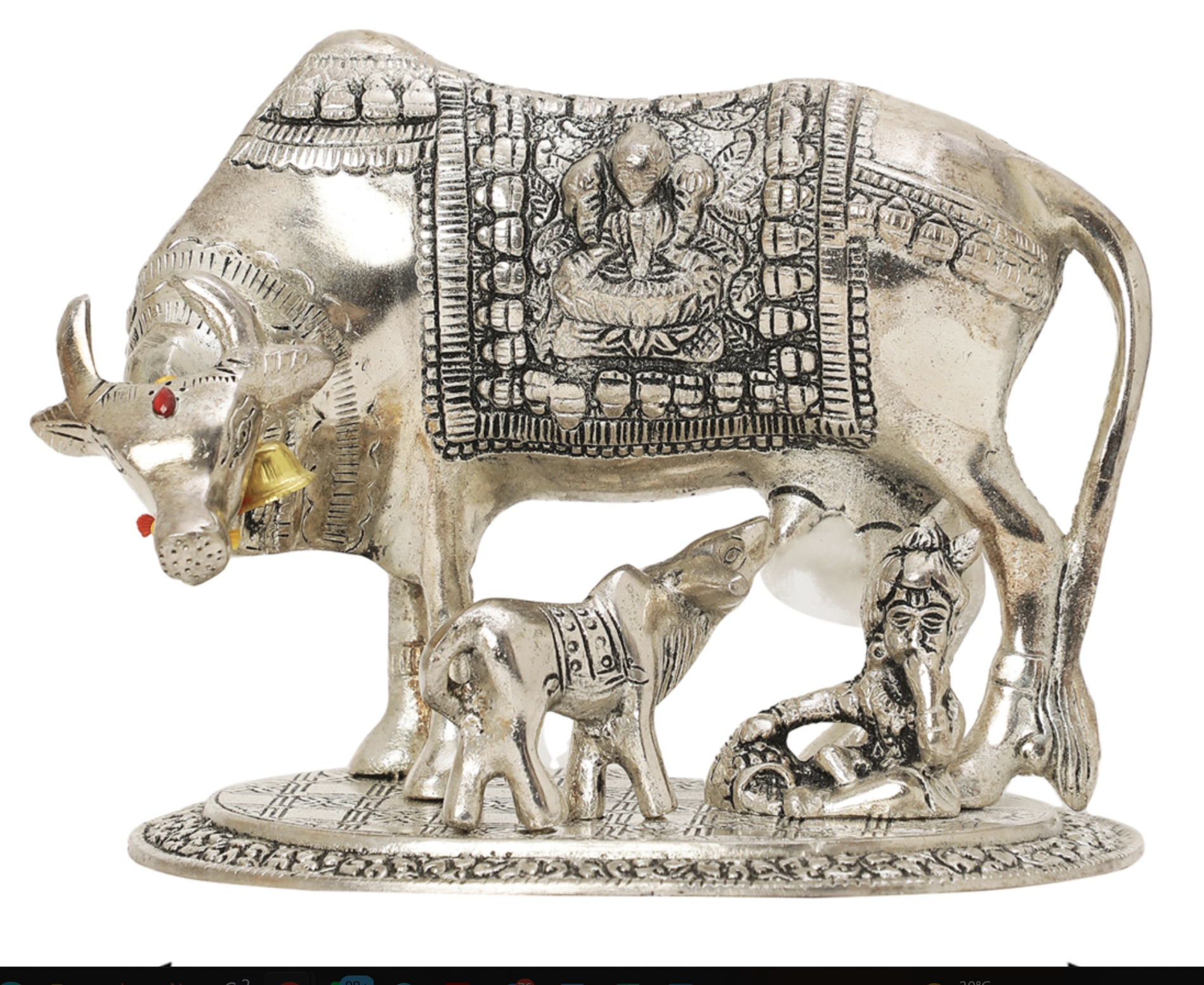 Krishna with Cow Plaque – Silver Finish