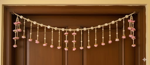 Pink Flower Moti Toran | Handcrafted Pearl Door Hanging