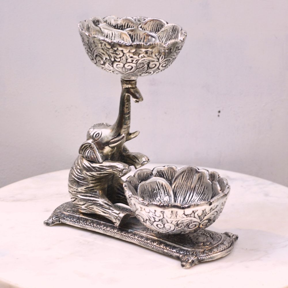 Elephant Twin Bowl Stand – Silver Finish — view 4