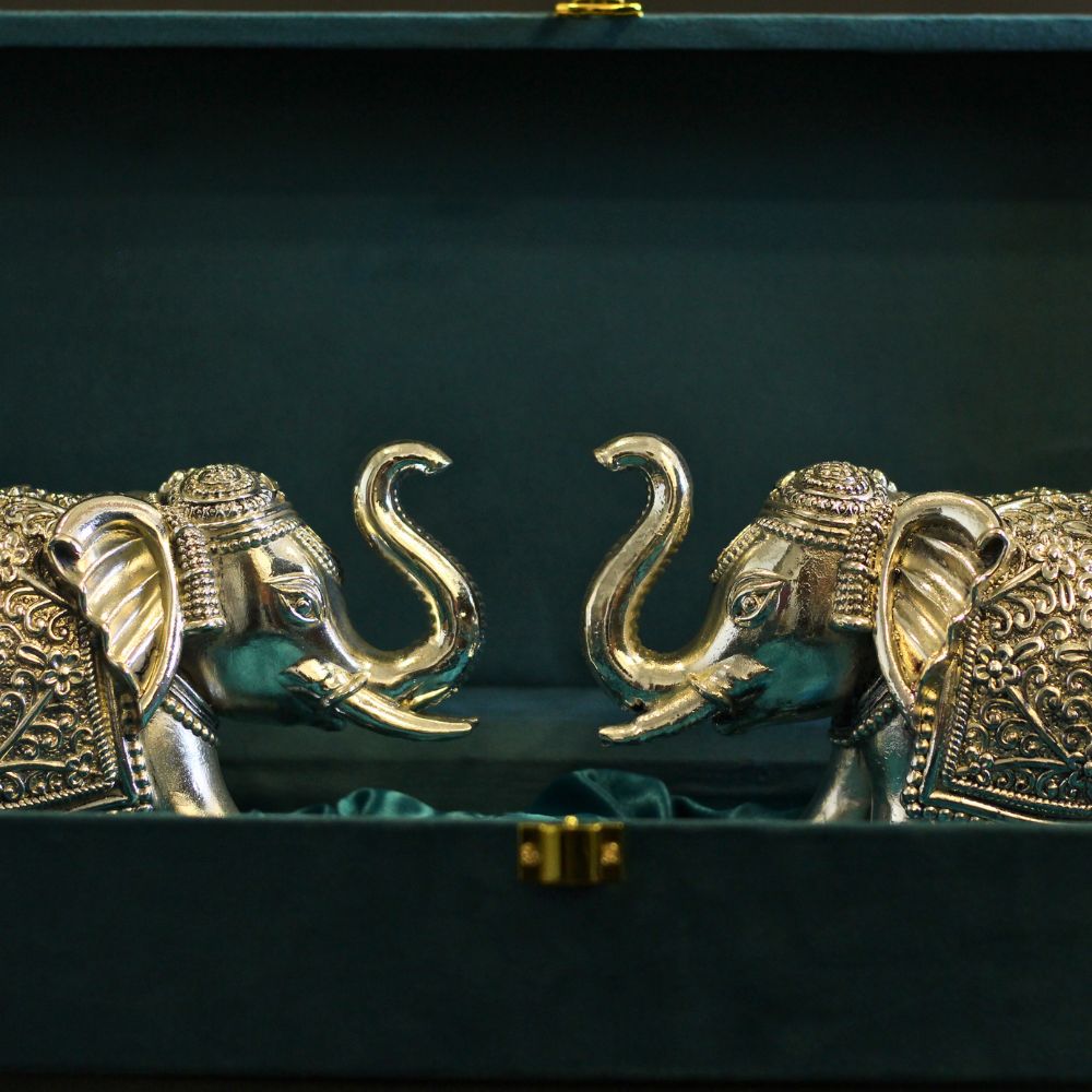 Silver-Clad Elephant Pair – 6 inch