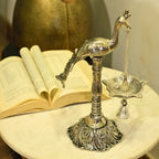 Standing Peacock Oil Lamp with Bell – 12 inch — view 2