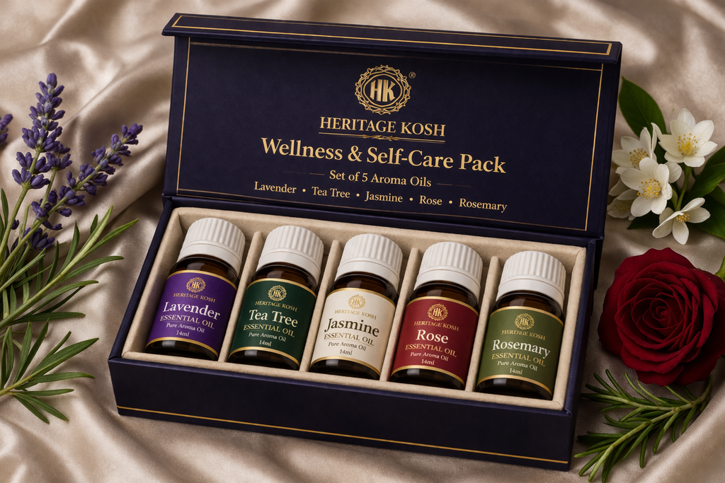 Handcrafted Wellness Self-Care Aroma Oil Set made in India – HeritageKosh