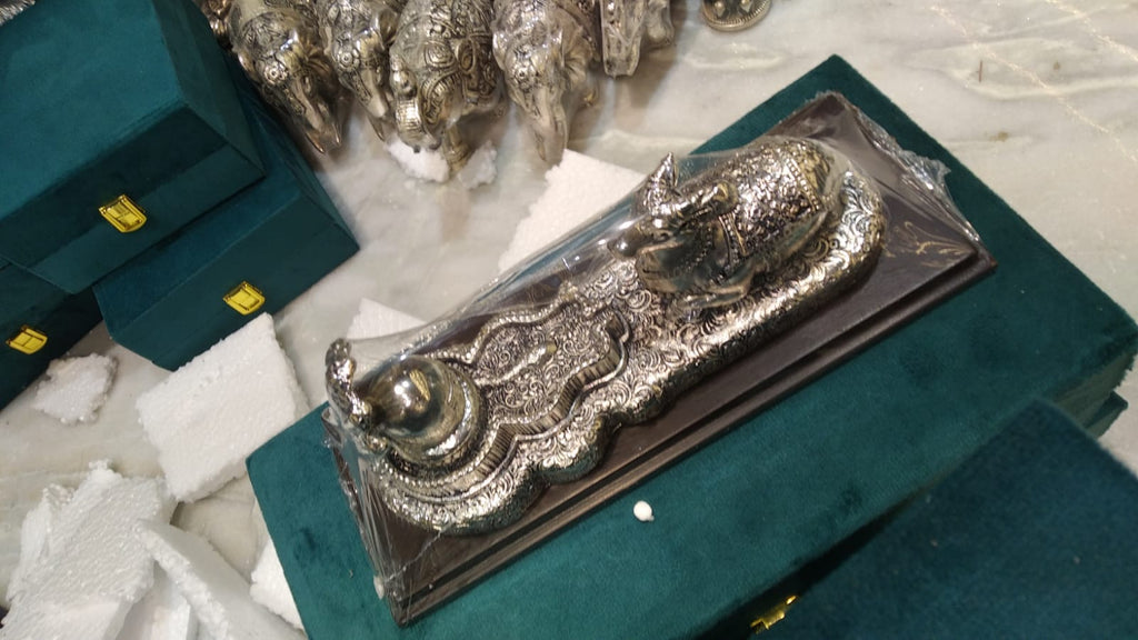 Shivling with Nandi – Silver Finish