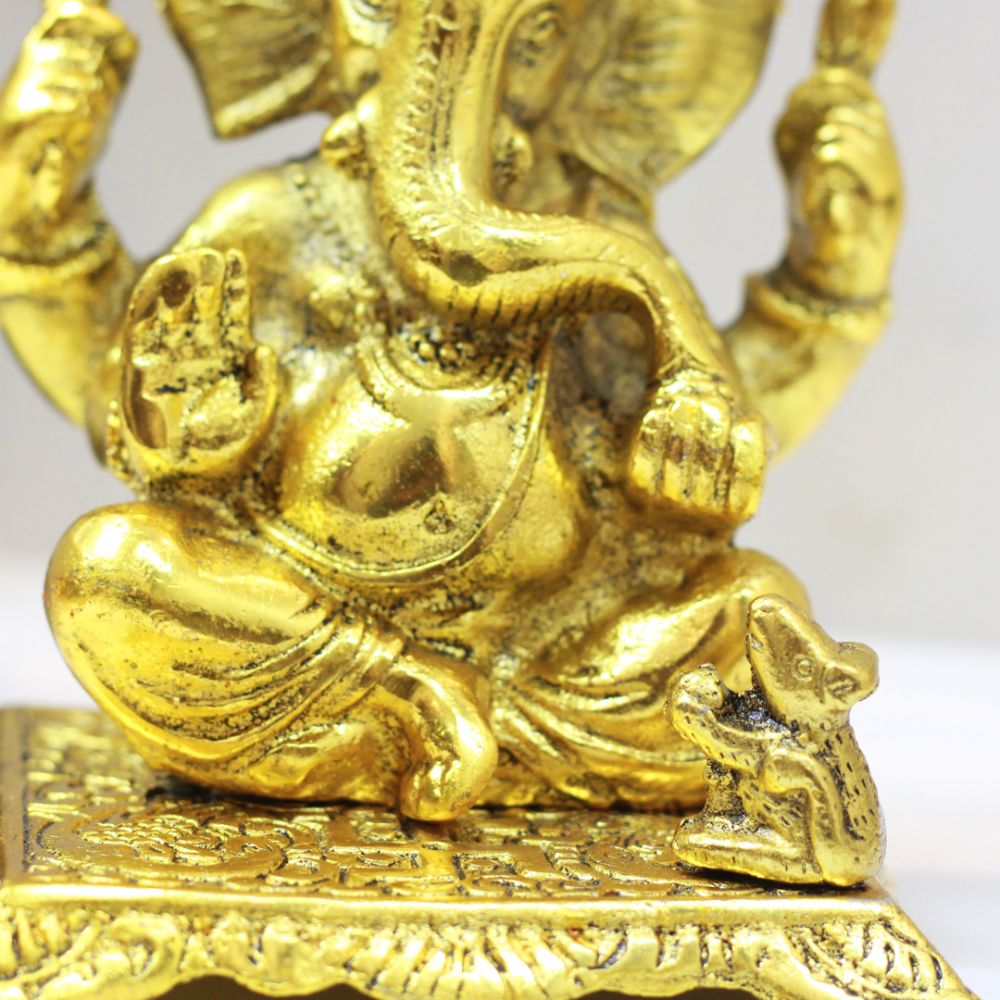 Seated Ganesha Idol – Gold Finish, 5 inch — view 2