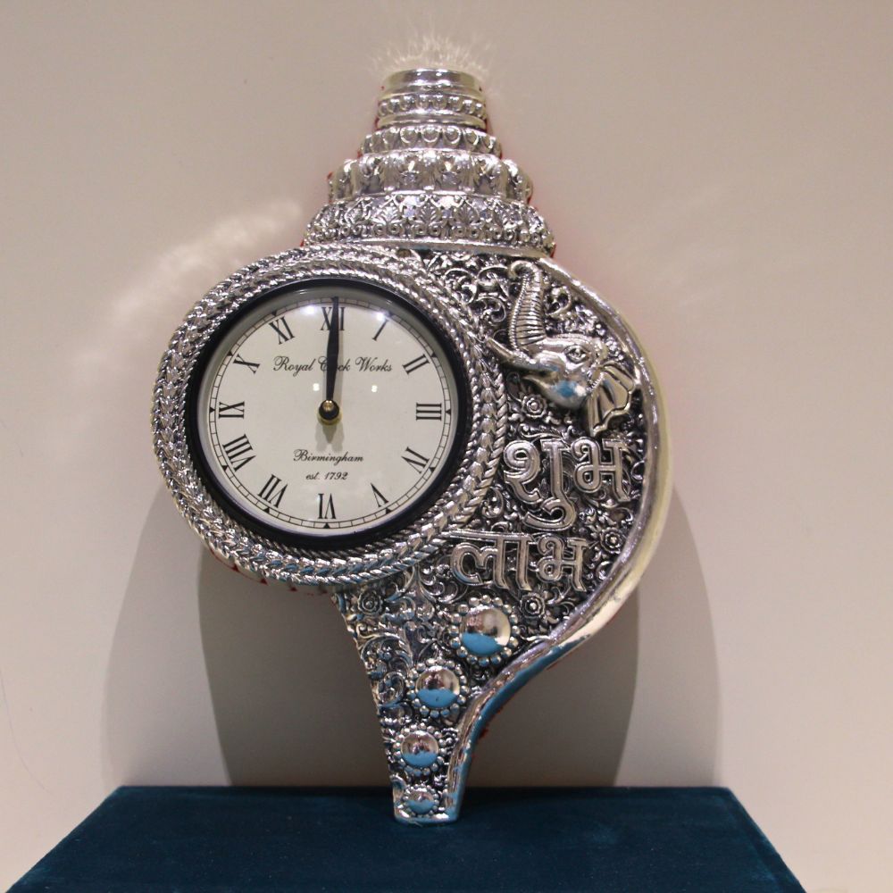 Shubh Labh Peacock Clock – Silver Finish