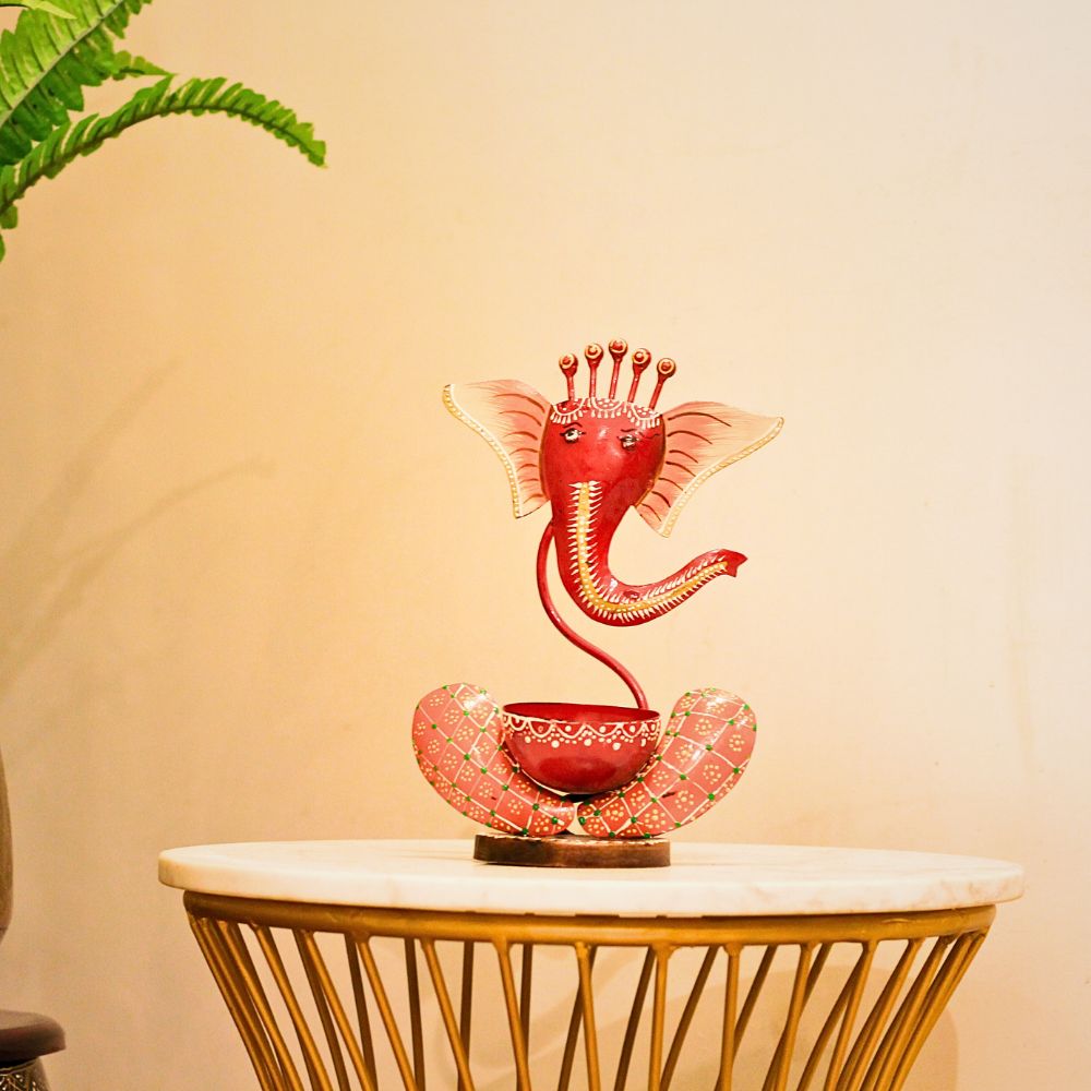 Painted Ganesha Tealight Holder – Red — view 6