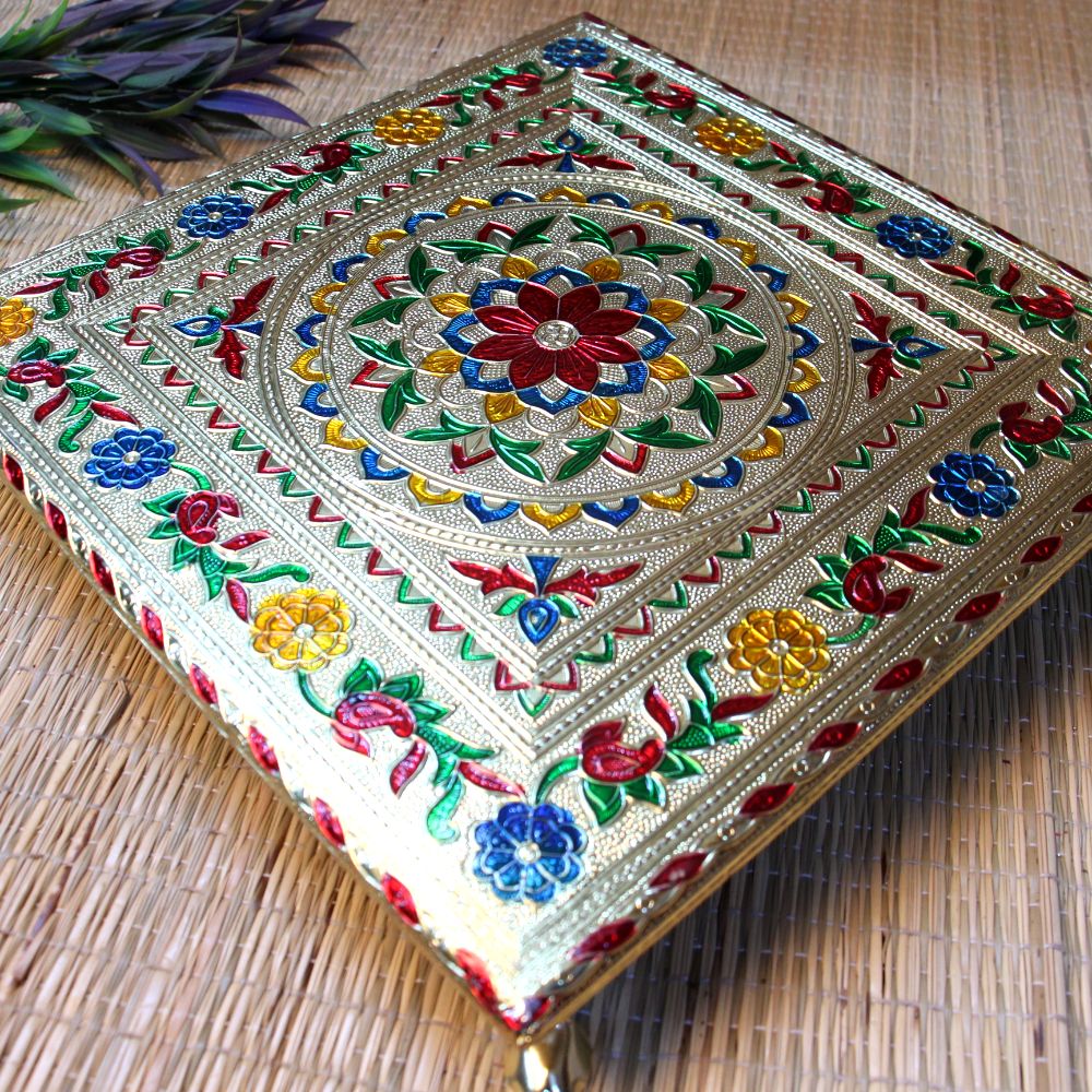Meenakari-Painted Chowki – 12x12 inch