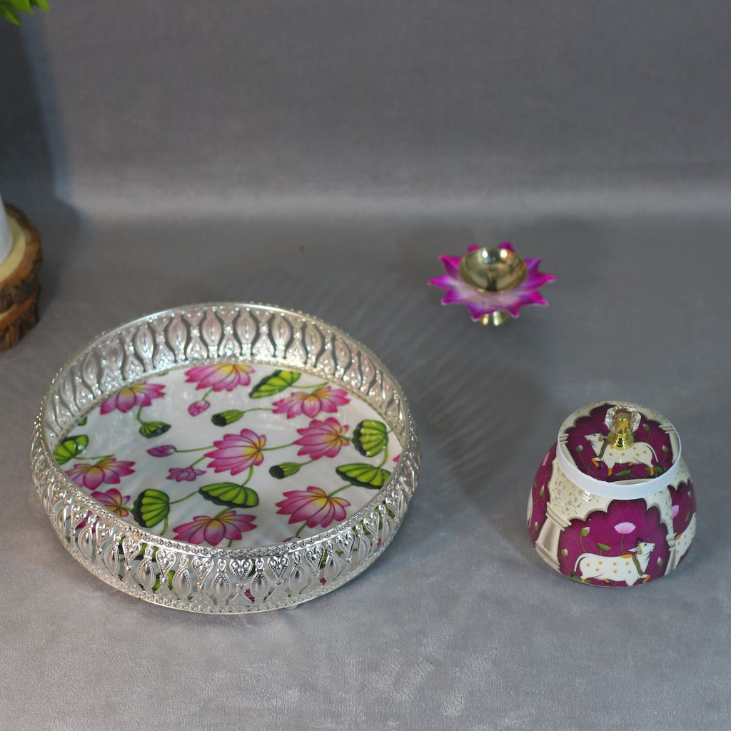 Iron Jali Basket with Meenakari Bowl and Diya