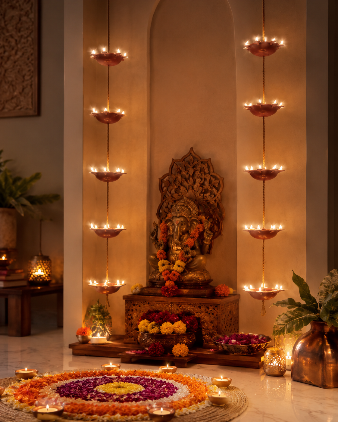 Pair of 5 Vertical Diyas