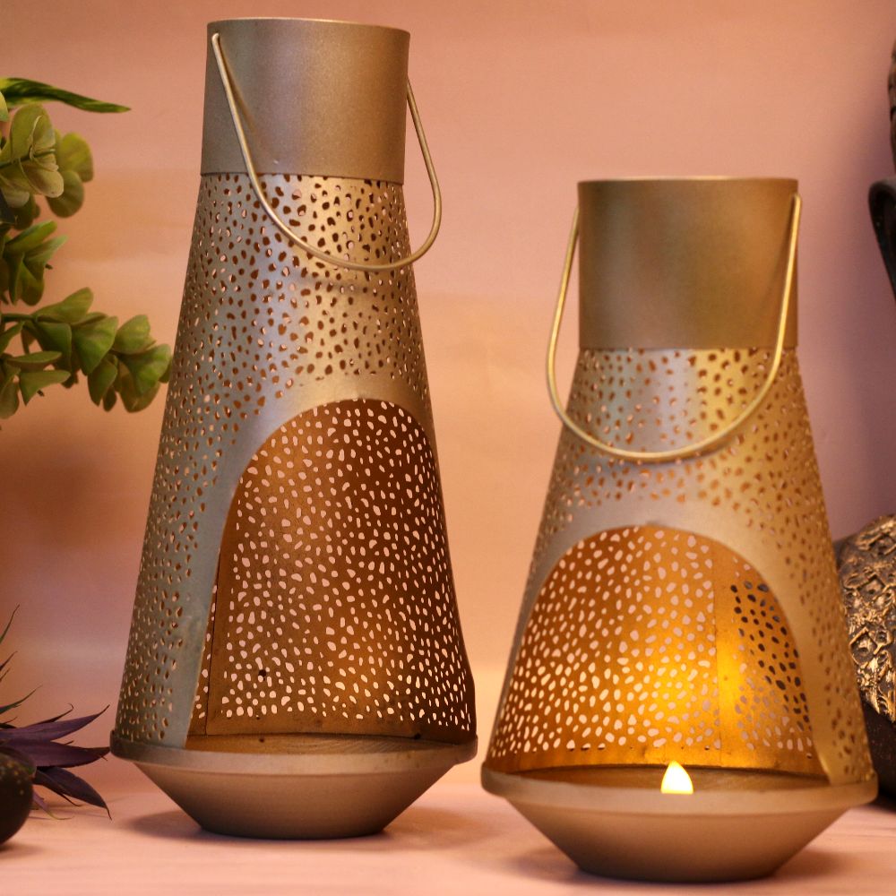 Bottle Lantern – Set of 2 — Antique gold tone