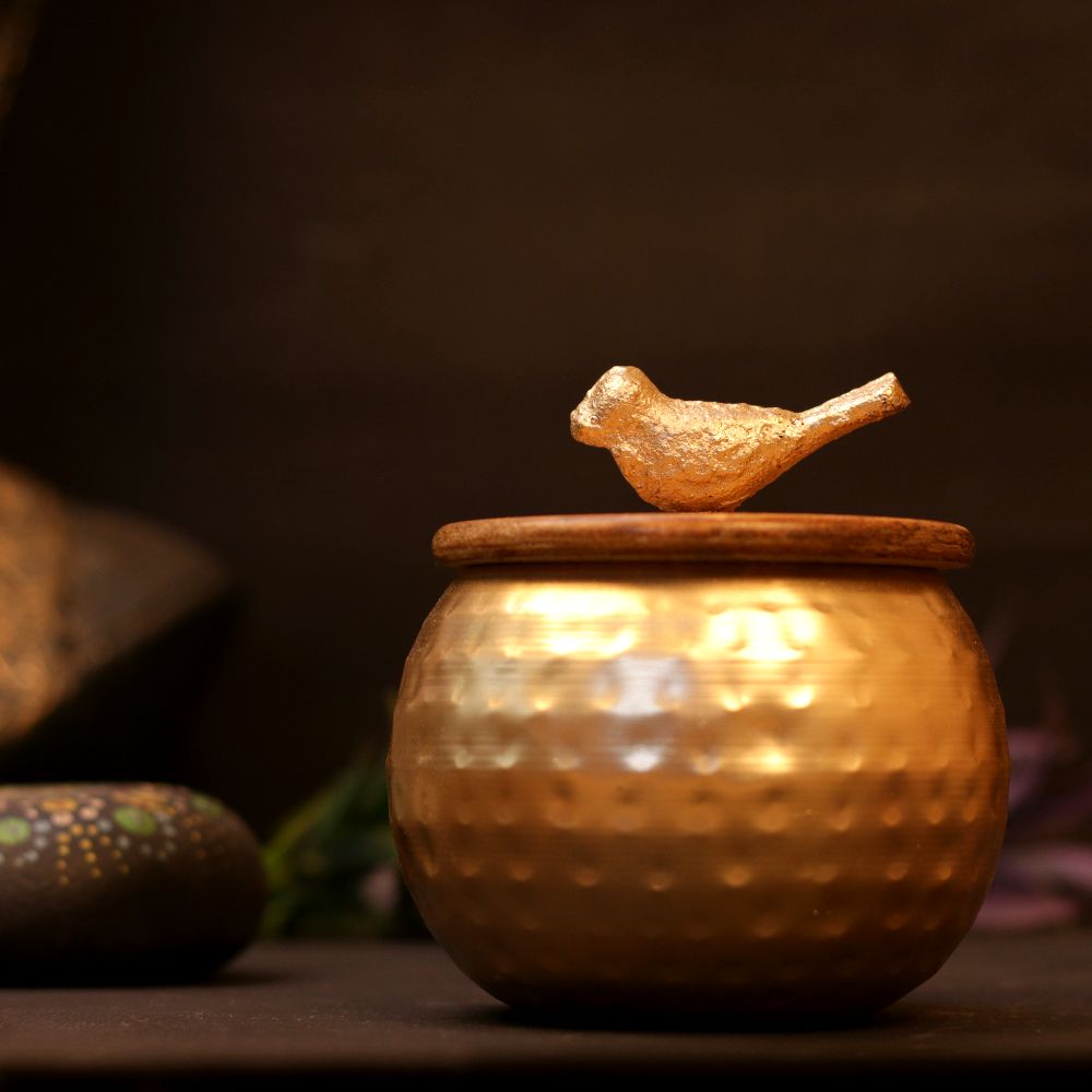 Hammered Matki Pot with Bird Lid — view 2