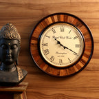 Wooden Strip Wall Clock – 18 inch — Mixed timber rim with a cream dial