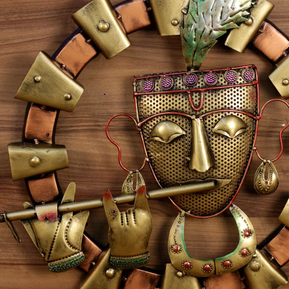 Krishna Face Wall Ring with Metal Tiles — view 2