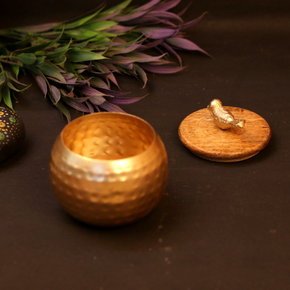 Hammered Matki Pot with Bird Lid — view 3