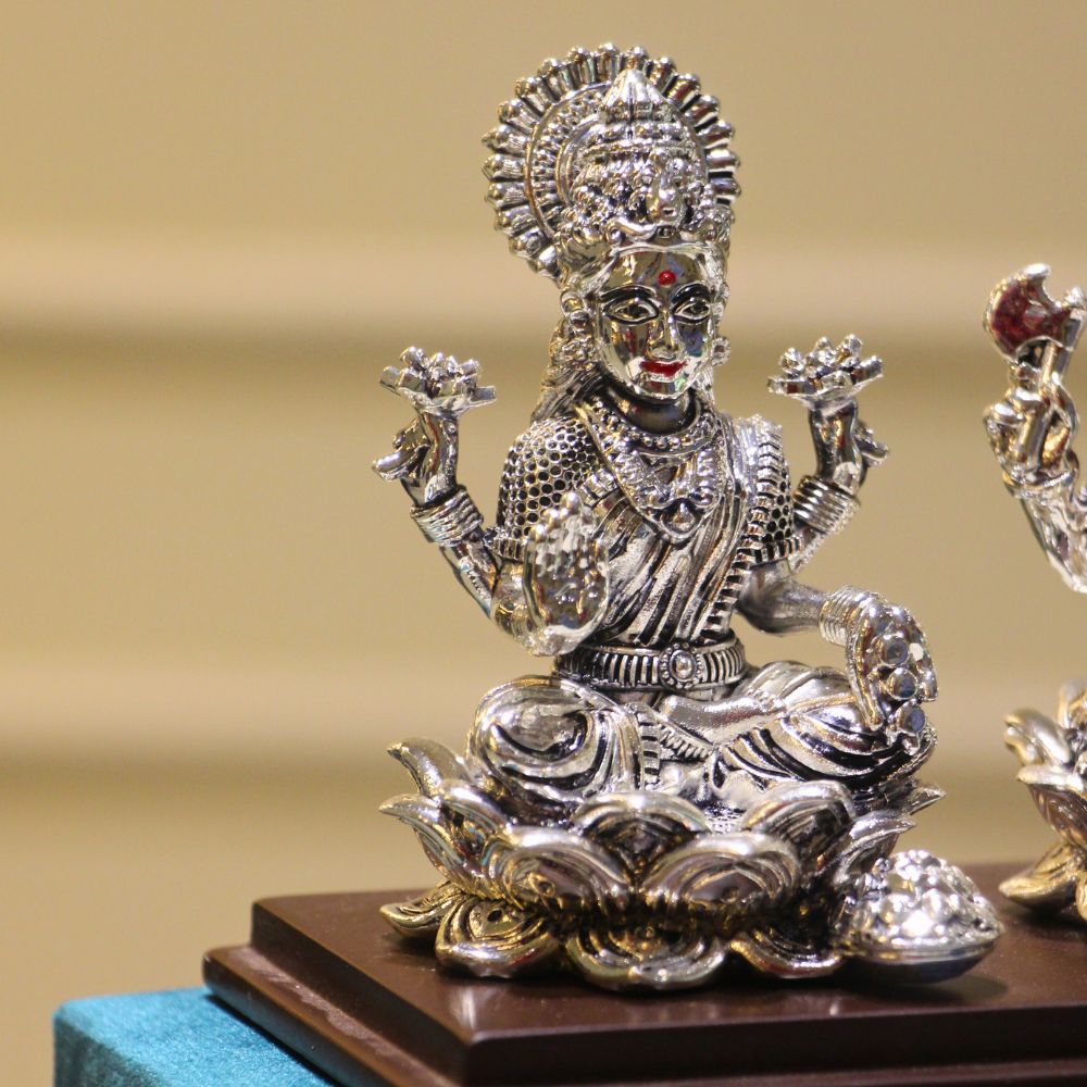 Laxmi Ganesh Saraswati Idol Set – Silver Finish, Boxed — view 4