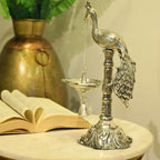 Standing Peacock Oil Lamp with Bell – 12 inch — Antique gold tone