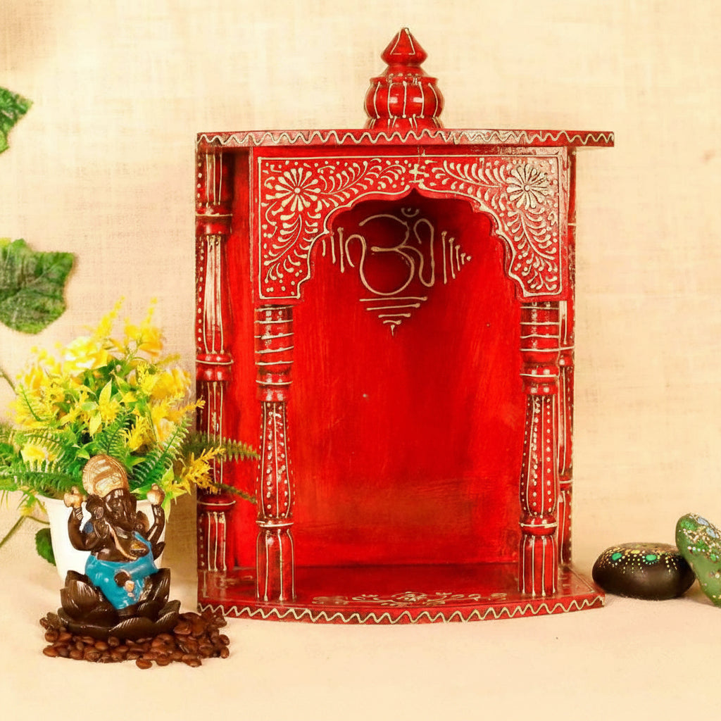 Handcrafted Wooden Nag Mandir — Red with white hand-painted detailing