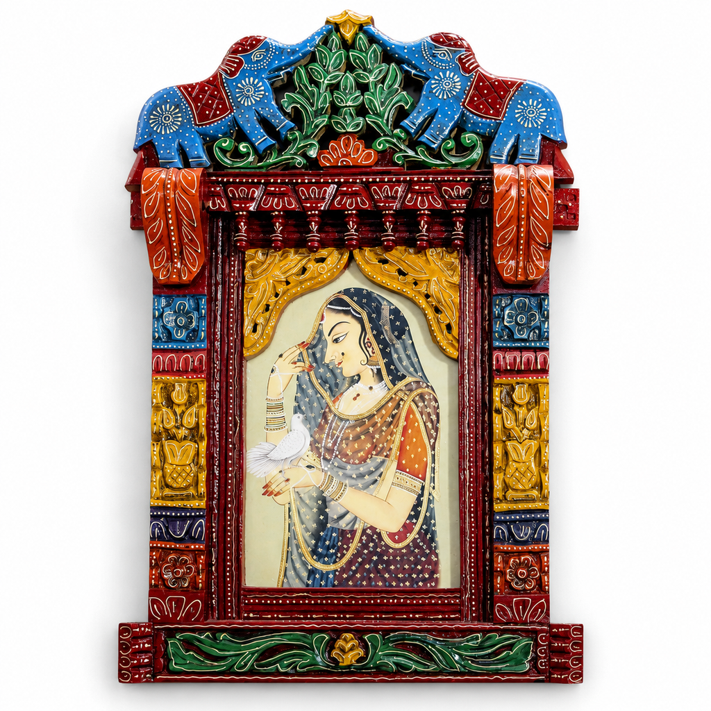 Painted Wooden Jharokha Wall Hanging – 27 inch