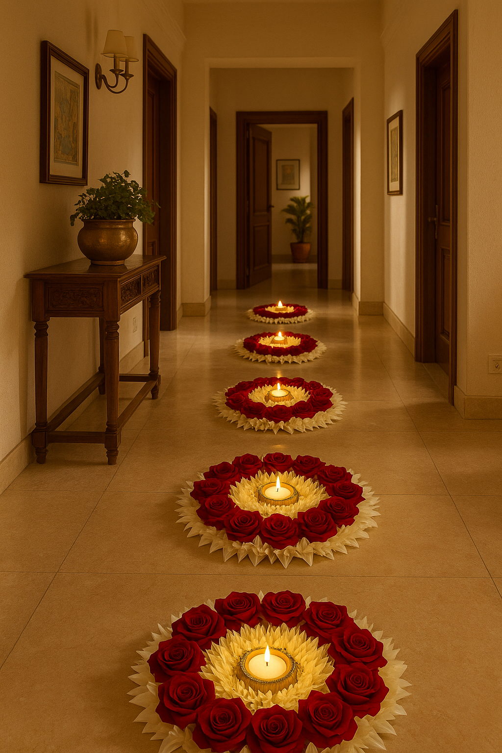 Rose Gajra rangoli