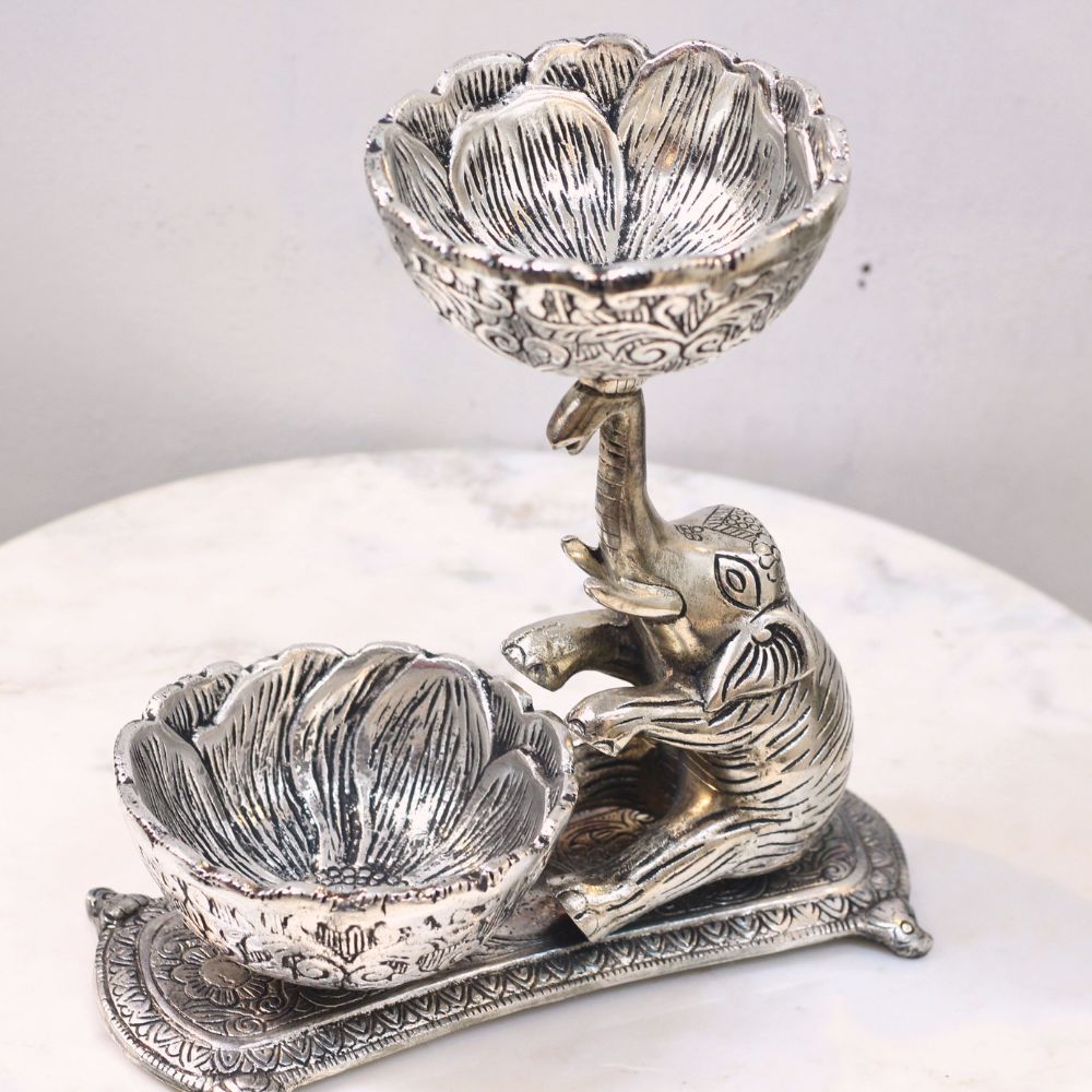 Elephant Twin Bowl Stand – Silver Finish — view 6