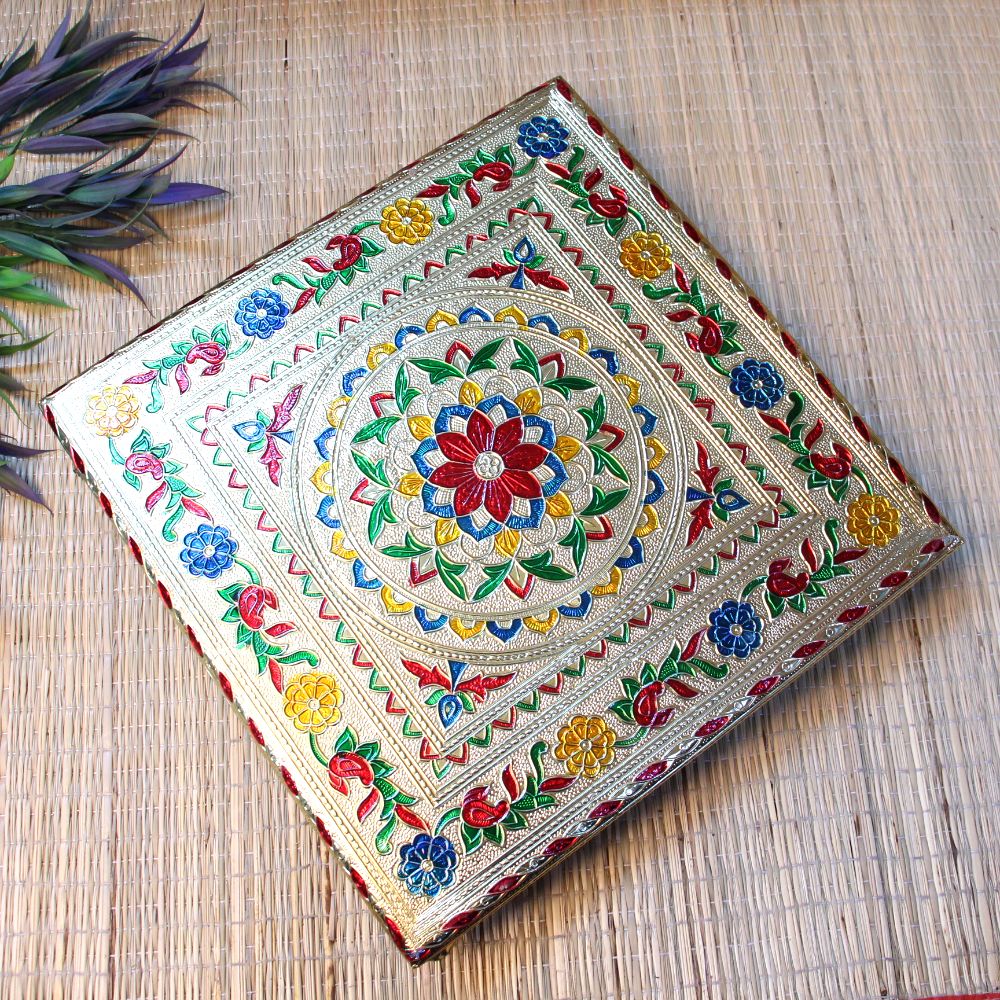 Meenakari-Painted Chowki – 12x12 inch