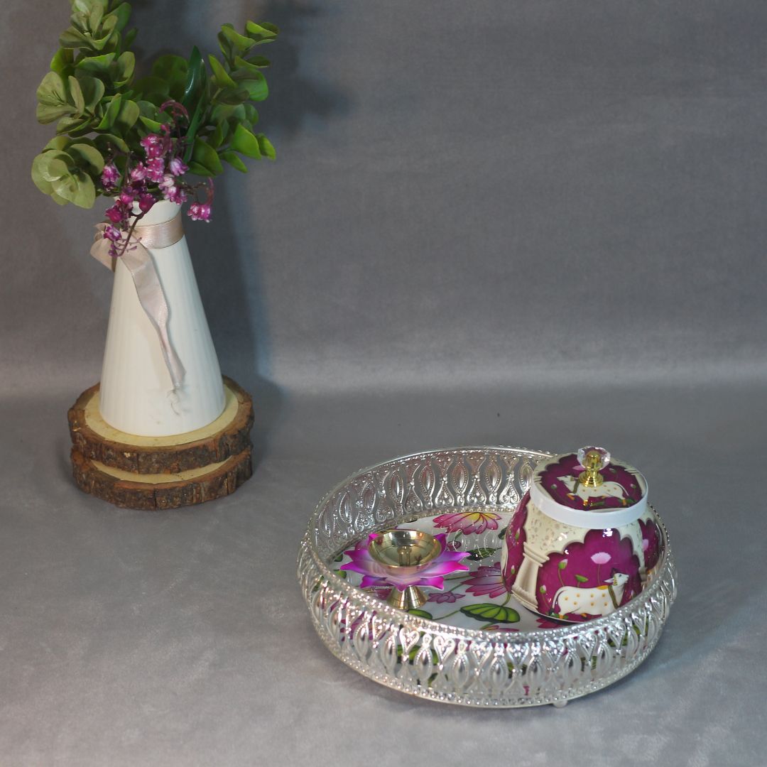 Iron Jali Basket with Meenakari Bowl and Diya