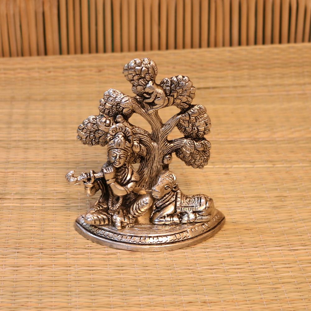 Balgopal Under Tree Idol – Silver Finish — Oxidised silver tone