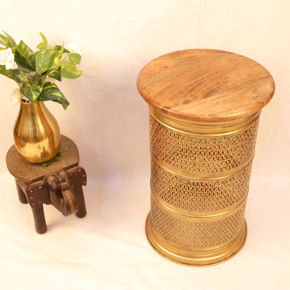 Golden Wire Stool / Side Table — Antique gold tone