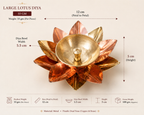 Dimension diagram of the Large Heritage Kosh lotus diya — 12 cm petal-to-petal, 5.5 cm bowl width, 5 cm height