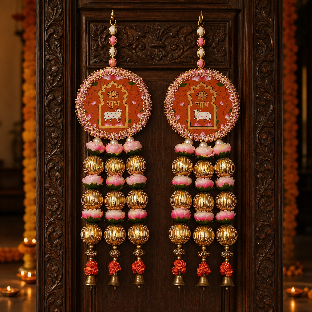 Brick Orange Shubh Labh Door Hanging Pair on Entrance
