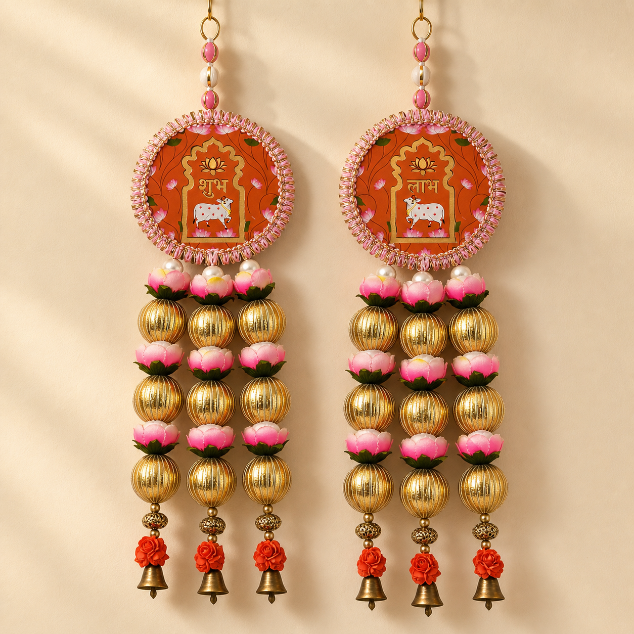 Brick Orange Shubh Labh Hanging Pair - Front View