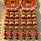 Brick Orange Shubh Labh Hanging Lotus and Bead Detail