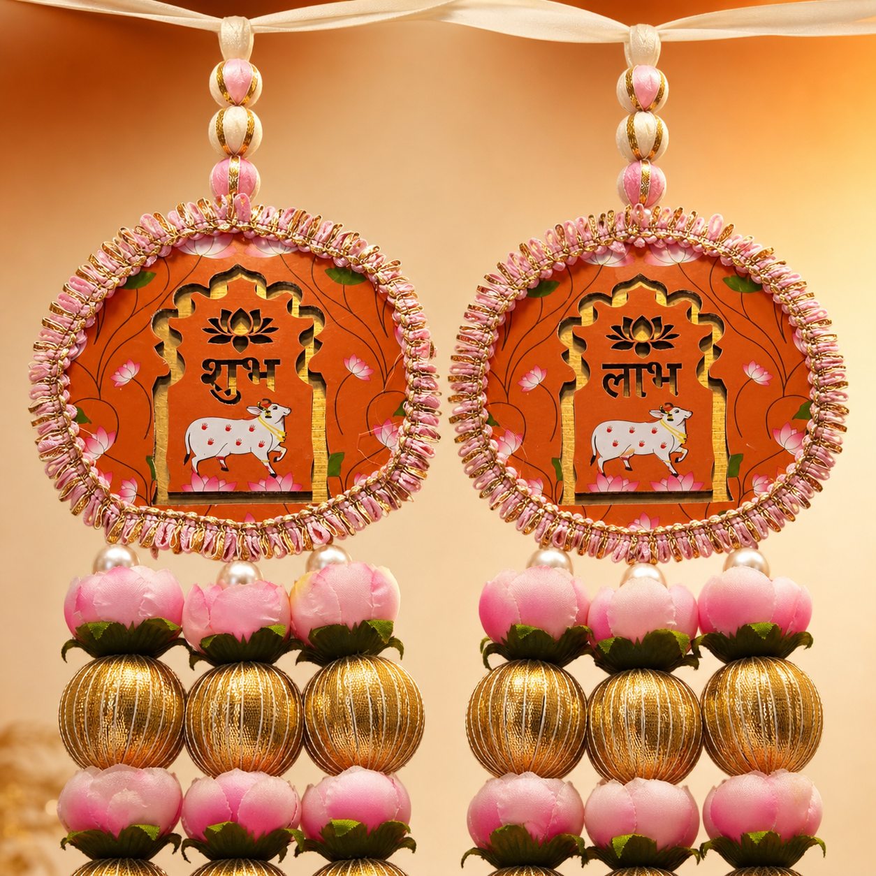 Brick Orange Shubh Labh Round Plaque Detail
