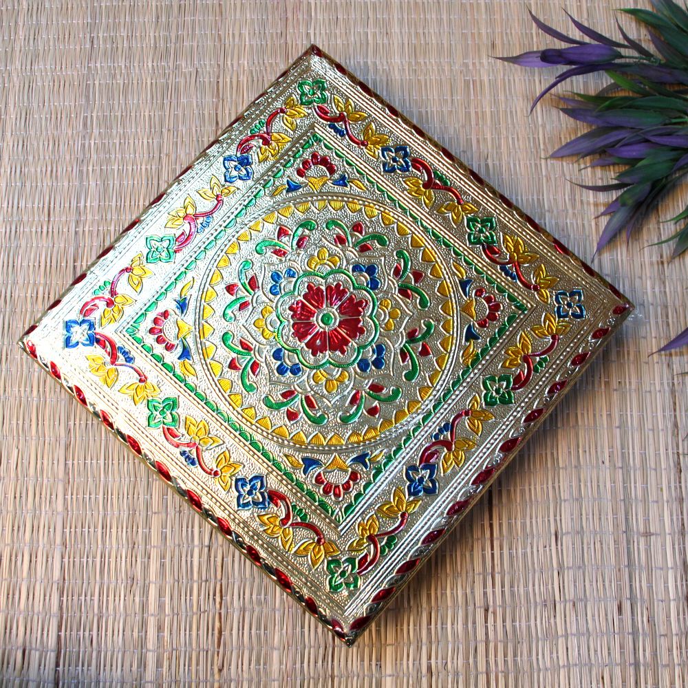 Meenakari-Painted Chowki – 10x10 inch
