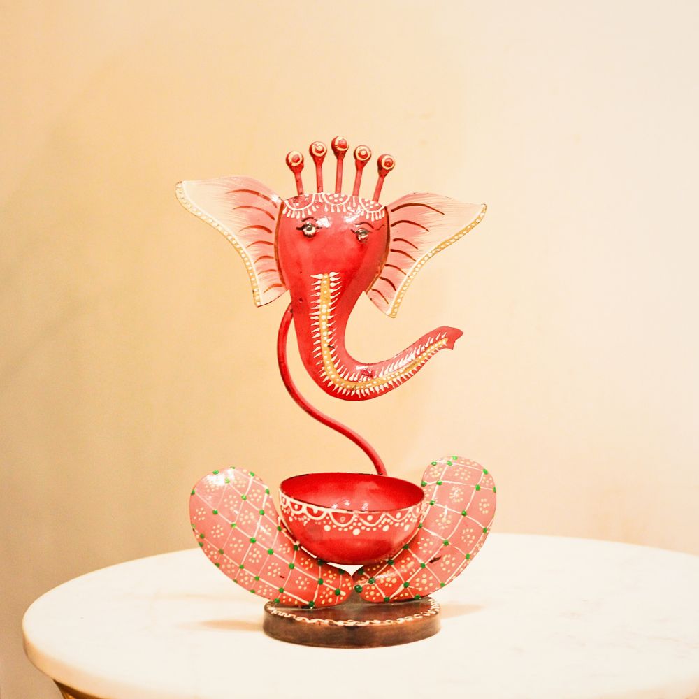 Painted Ganesha Tealight Holder – Red — view 4