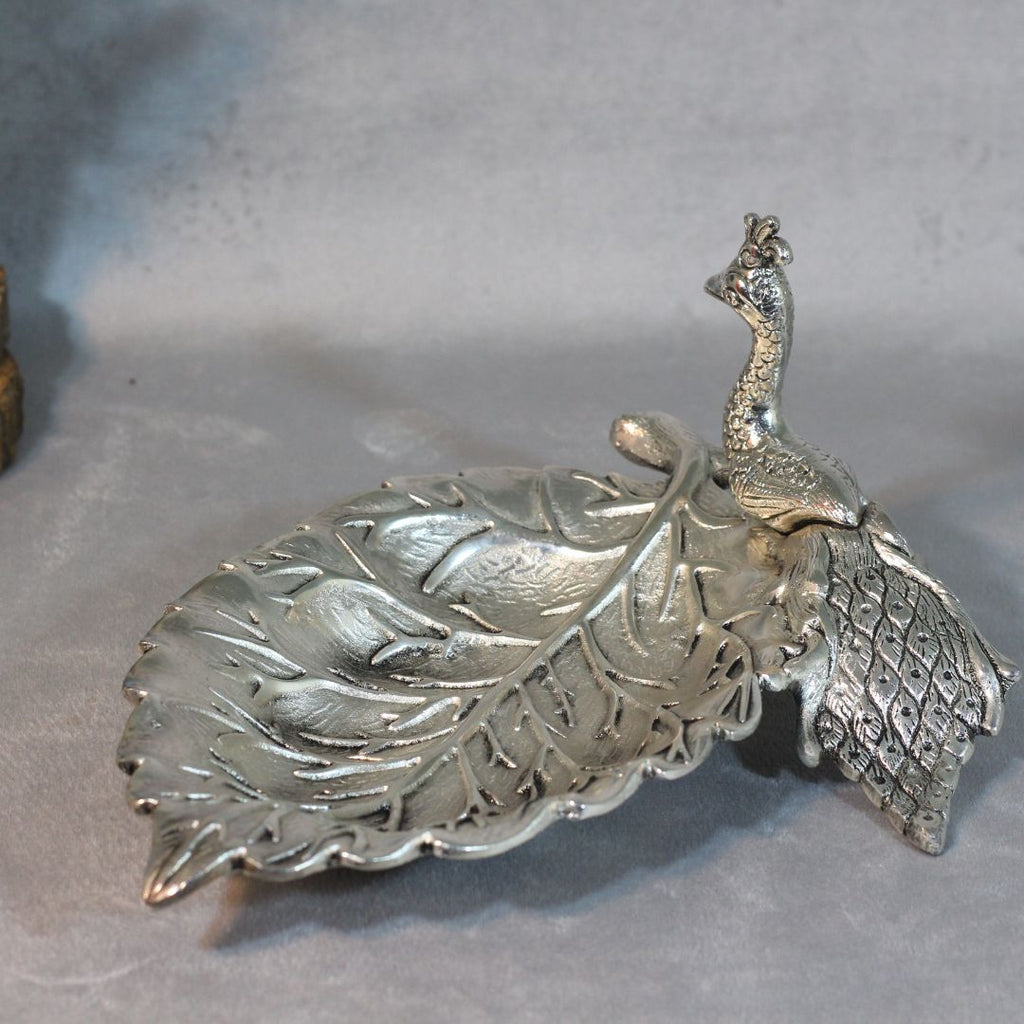 Peacock Leaf Serving Platter – Silver Finish — view 4