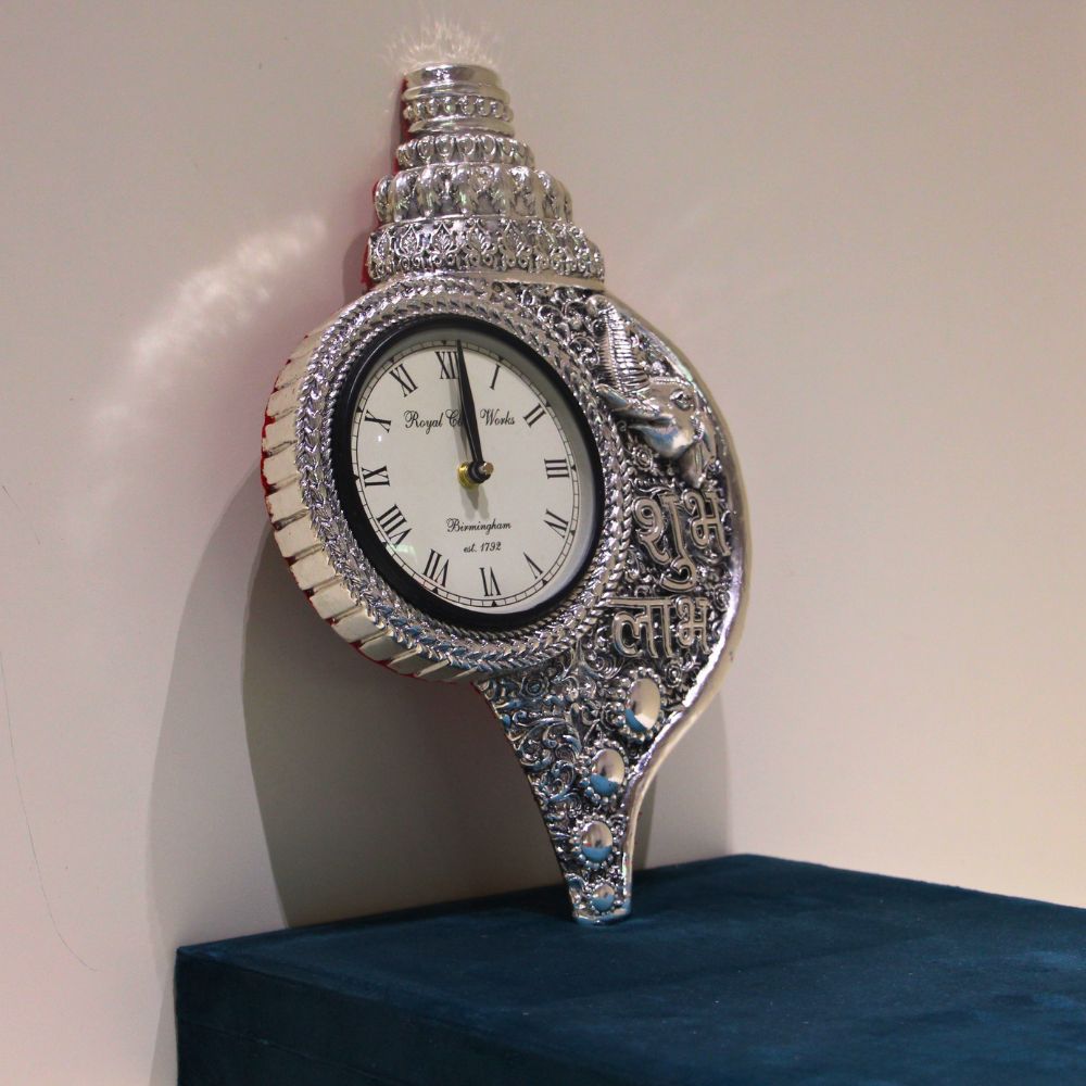 Shubh Labh Peacock Clock – Silver Finish