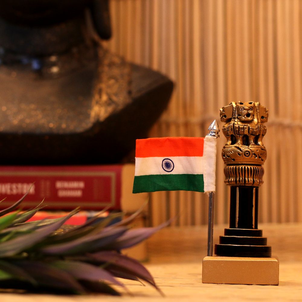 Wooden Ashok Pillar with Flag – 8 inch — view 2