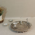 Peacock Pooja Thali with Diya and Containers — view 2