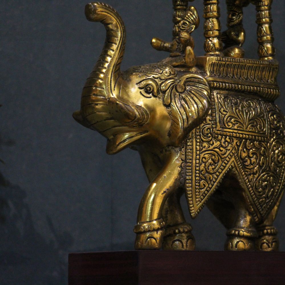 Ambabari Elephant on Wooden Base – Gold Finish — view 10