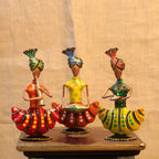 Sitting Musicians Mini – Set of 3 — Bright multicolour hand-painting over iron