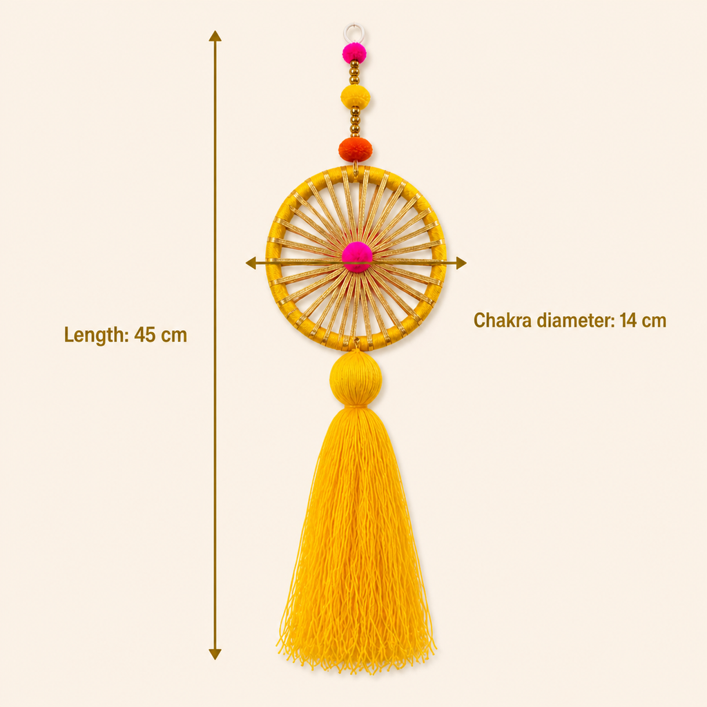 Chakra hanging dimensions: 45 cm length and 14 cm diameter