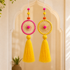 Pink and yellow chakra hangings displayed in home décor