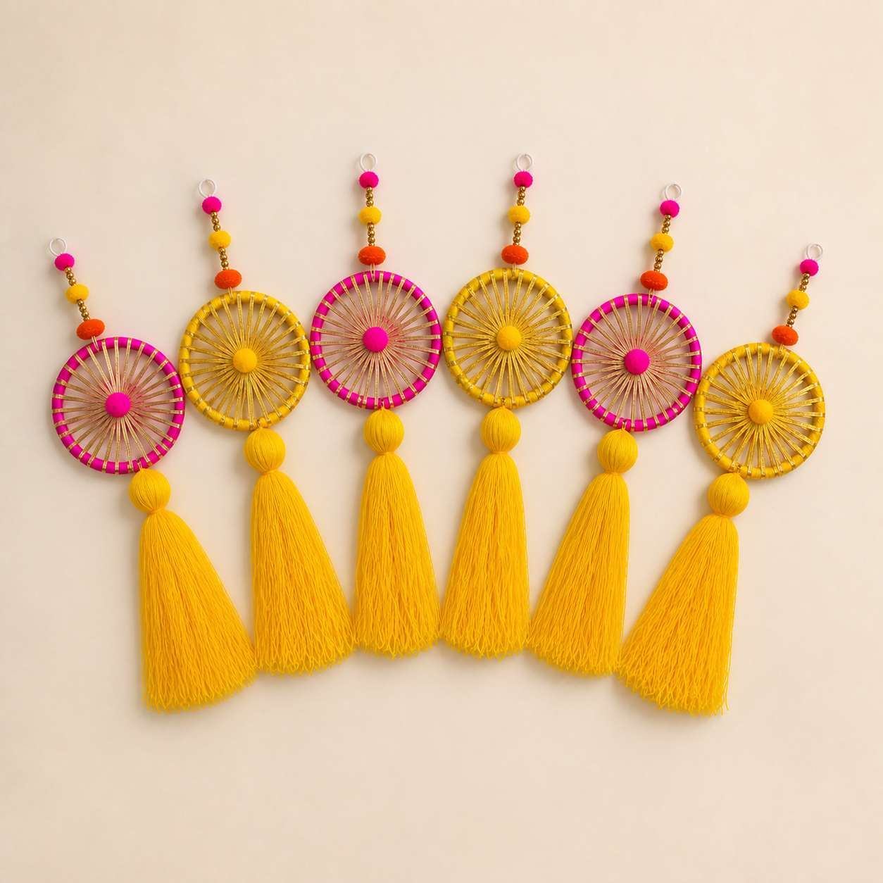 Chakra hanging pack of 6: three yellow and three pink