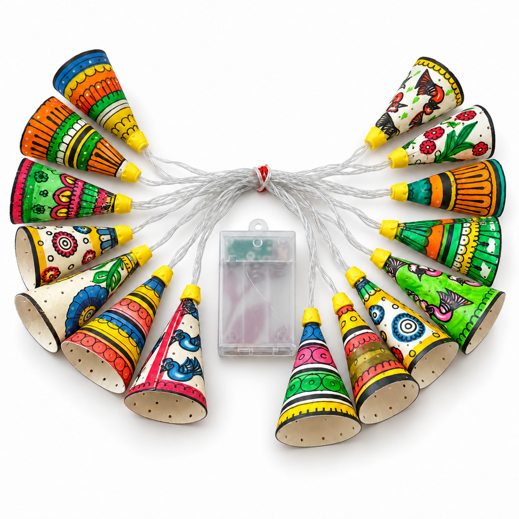 Hand-Painted Leather Cone Fairy Lights – String of 15